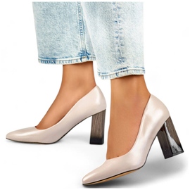 Czółenka damskie w szpic na wysokim ozdobnym obcasie beżowe GD-FL486A-L.BE beżowy