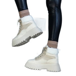 Beżowe traperki na grubej podeszwie z futerkiem Best beżowy