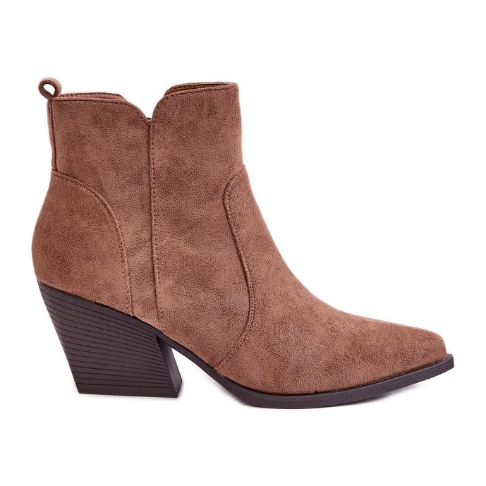 Ocieplane Botki Kowbojki Eko Zamszowe Na Zamek Brązowe Virtris