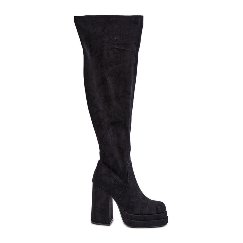 Kozaki Z Cholewką Za Kolano Na Słupku I Platformie Czarne Nadelian