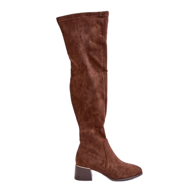 Kozaki Na Obcasie Klocku Za Kolano Z Eko Zamszu Brązowe Galadi