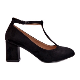 Czółenka z Eko-Zamszu Na Słupku Czarne