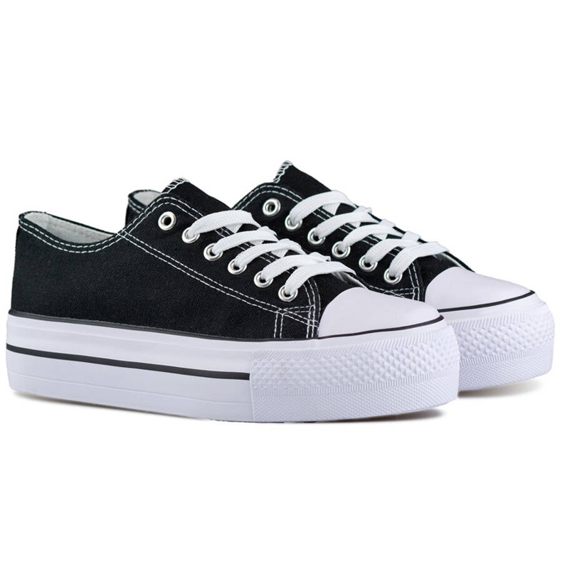 Trampki damskie niskie na platformie czarne QY832B