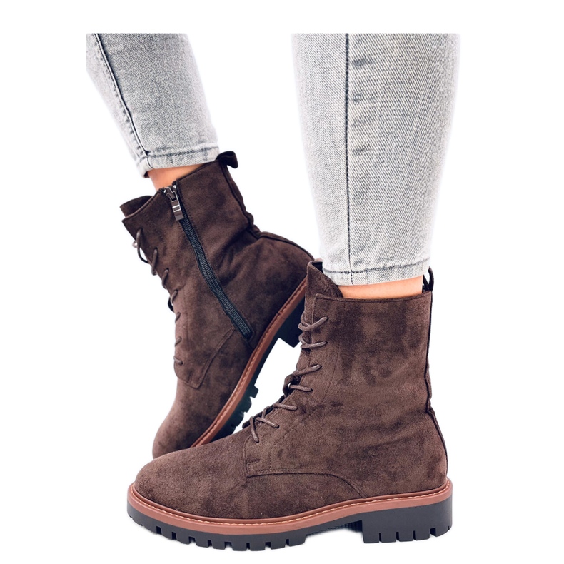 Botki sznurowane zamszowe Brown brązowe