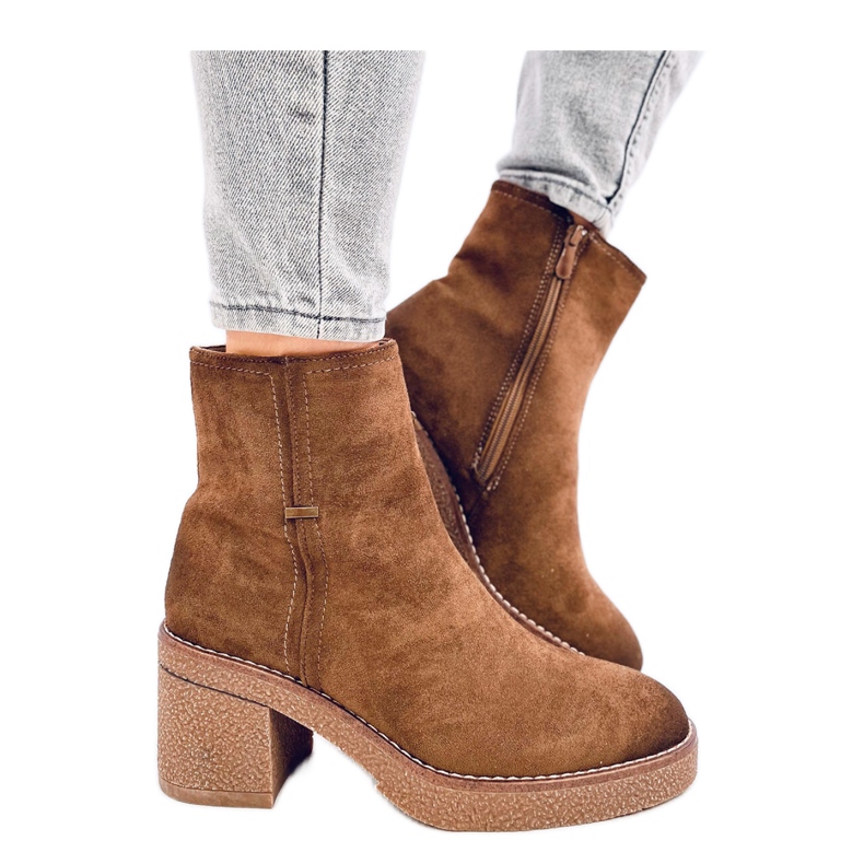 Botki na stabilnym obcasie Filly Green brązowe