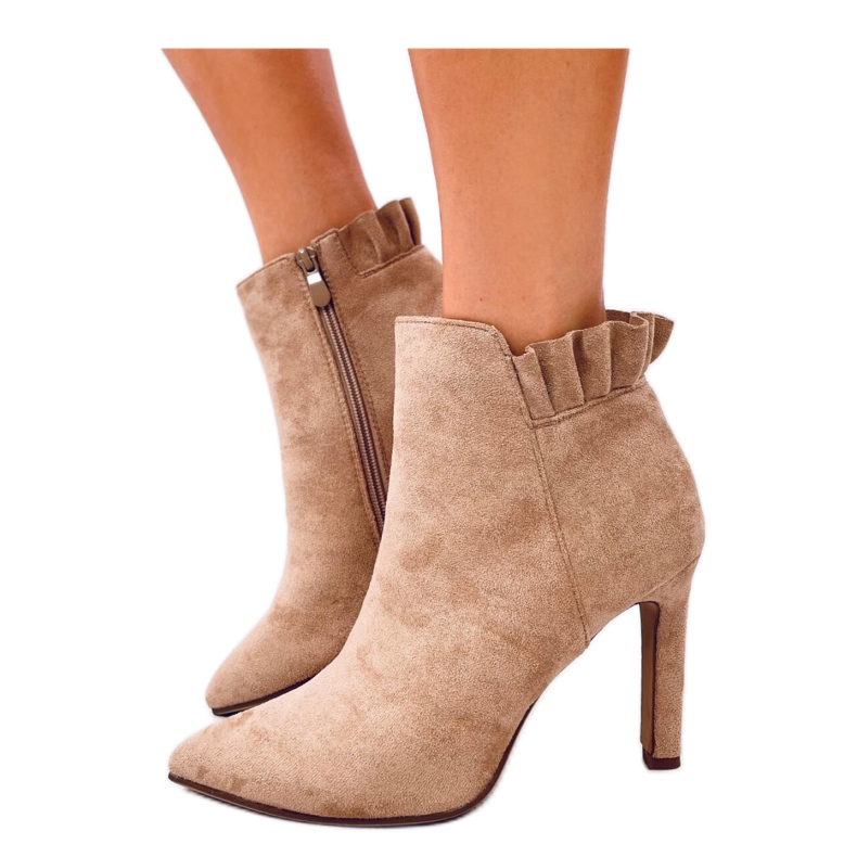 Botki na szpilce zamszowe Khaki beżowy