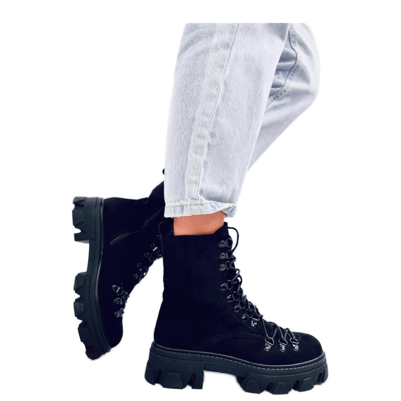 Botki sznurowane workery Black czarne