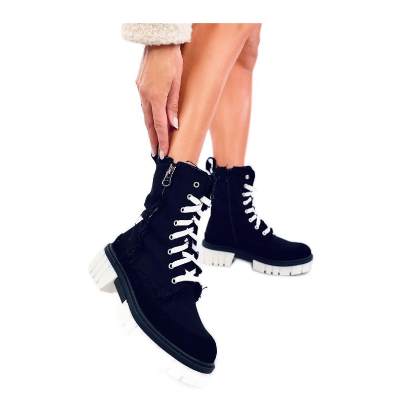 Botki płócienne na protektorze Black czarne