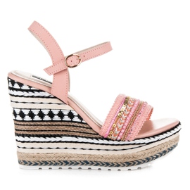 Vices Etniczne koturny z ozdobami różowe