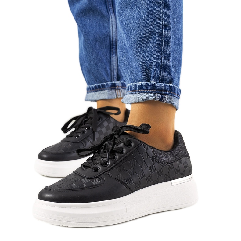 Czarne Damskie trampki na platformie