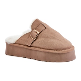 Kapcie damskie ocieplane futerkiem FA-185 ciemnobeżowe beżowy