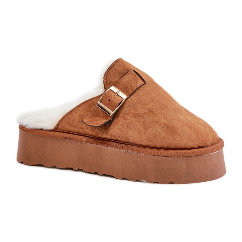 Kapcie damskie ocieplane futerkiem FA-185 camel brązowe