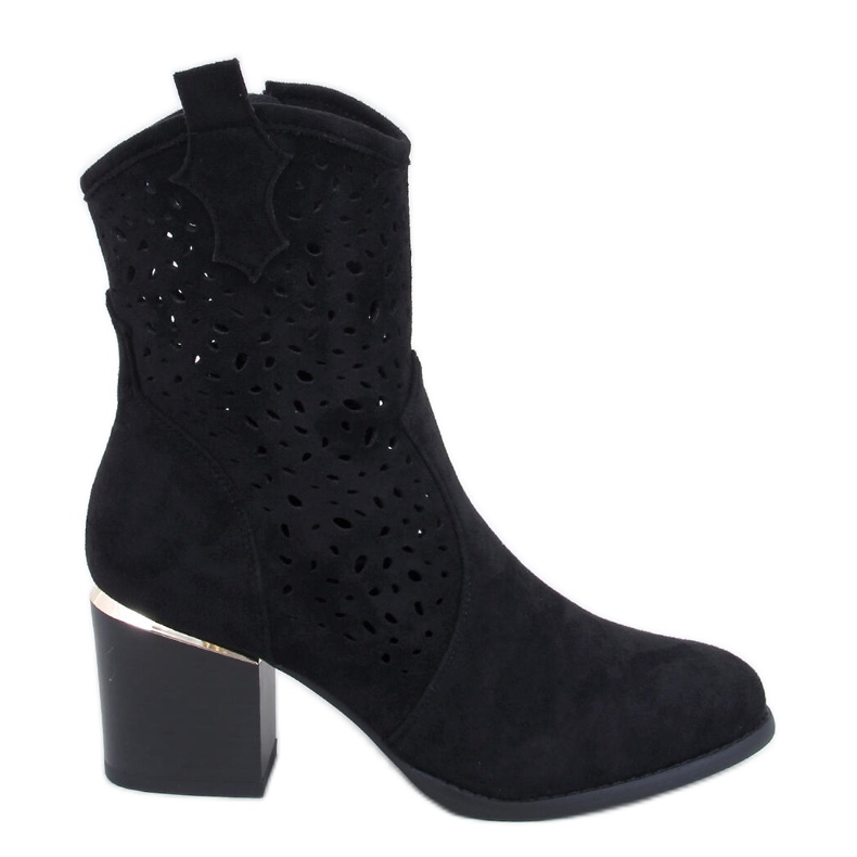 Botki  damskie ażurowe zamszowe kowbojki czarne