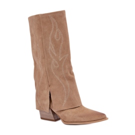 Kozaki Damskie Nieocieplane Zazoo 3487 beżowe beżowy