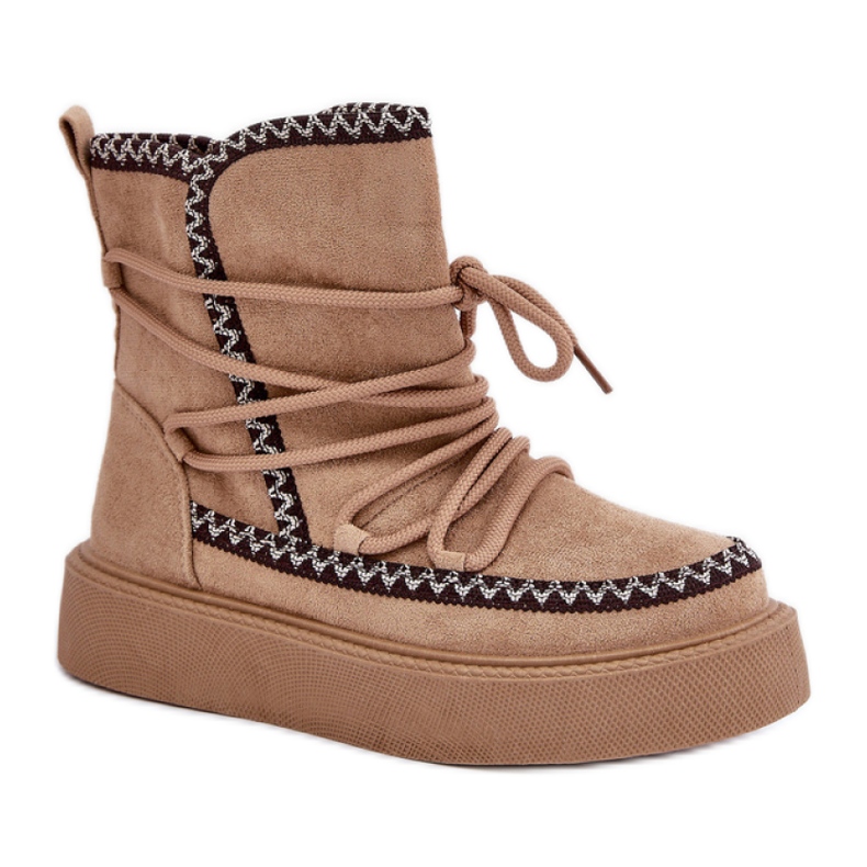Śniegowce Damskie Botki Ocieplane MD1094-8 beżowe brązowe