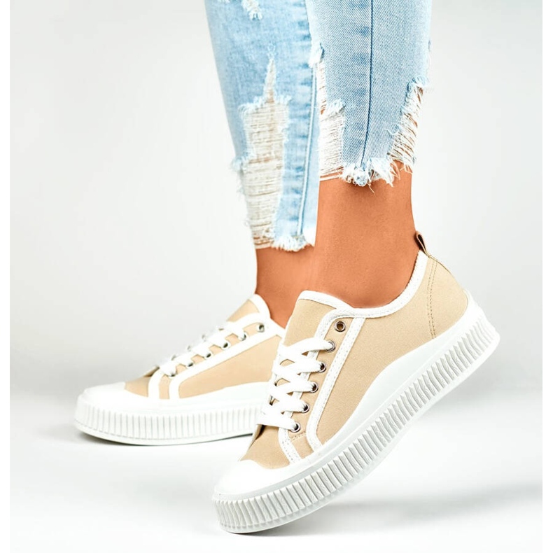 Trampki niskie z białą podeszwą beżowe 2667BE beżowy