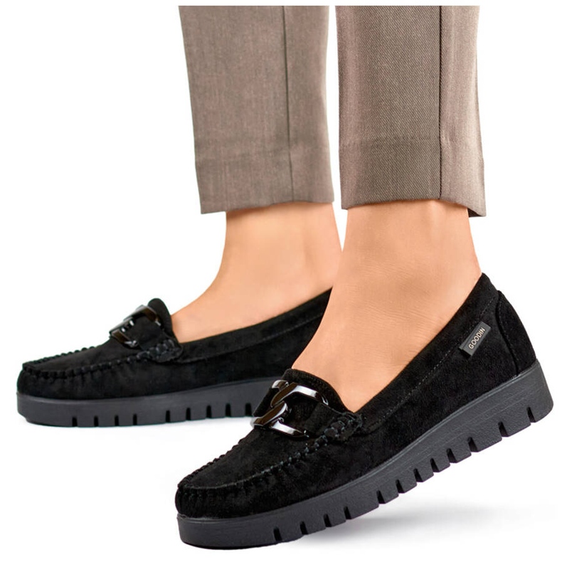 Goodin Mokasyny damskie zamszowe czarne GD-FL696C-B