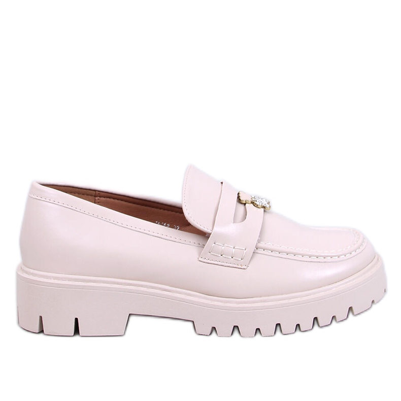 Mokasyny na platformie z ozdobą beżowe beżowy