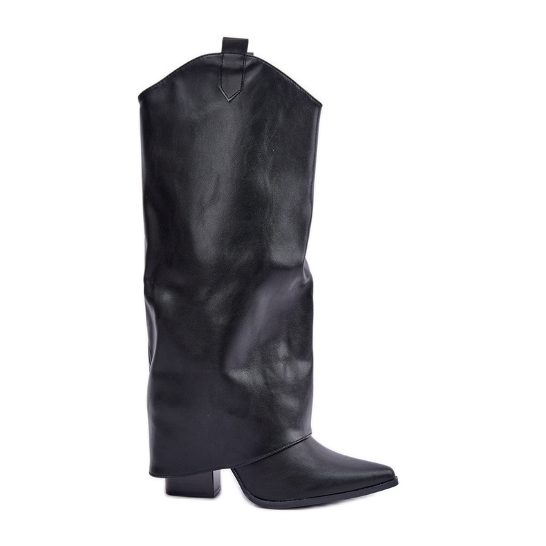 Wsuwane Kozaki Z Wywiniętą Cholewką Na Słupku Czarne