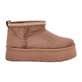 PG2 Śniegowce Na Platformie Z Ozdobnym Haftem brązowe