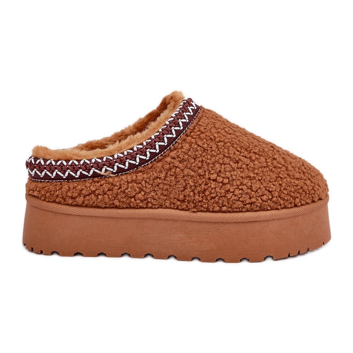Śniegowce Kapcie Na Platformie Z Futerkiem Typu Baranek Camel brązowe