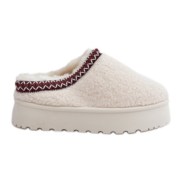 Śniegowce Kapcie Na Platformie Z Futerkiem Typu Baranek Jasnobeżowe beżowy