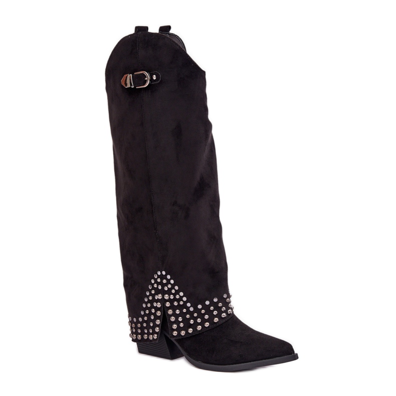 Kozaki damskie z ozdobną cholewką czarne