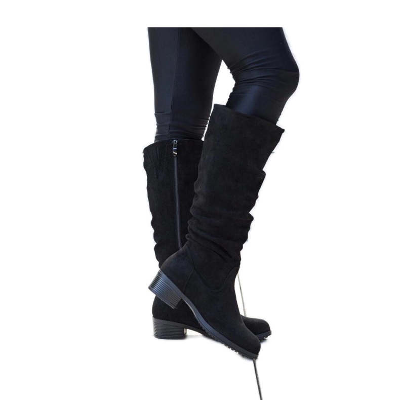 Czarne marszczone kozaki eko-zamsz Angelico - Solea