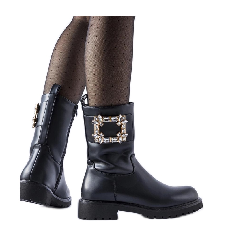 Czarne botki zdobione cyrkoniami Wagner - Solea