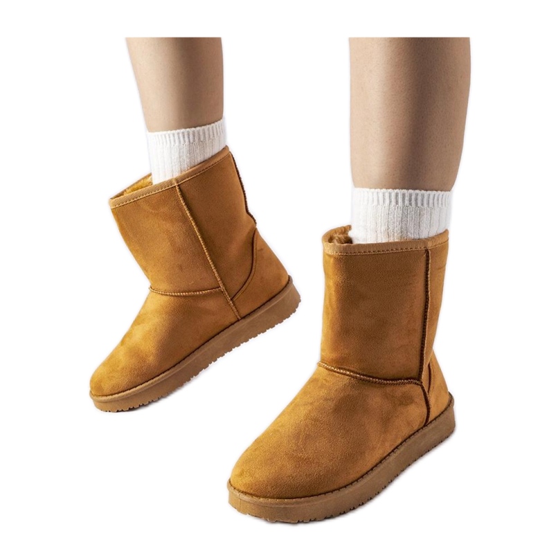 Karmelowe ocieplane klasyczne śniegowce Libero - Solea brązowe