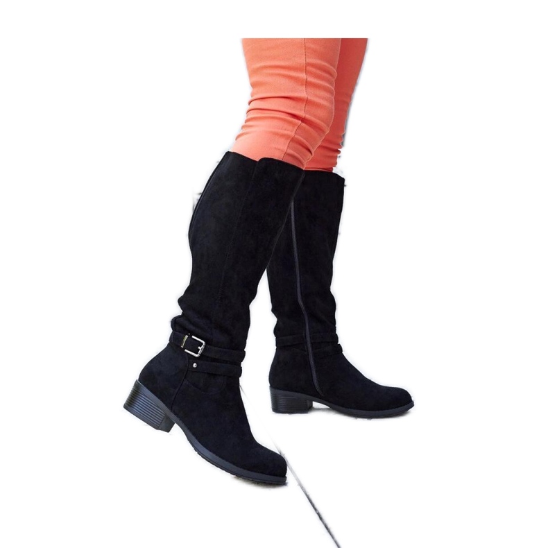 Czarne ocieplane kozaki eko-zamsz Aldisio - Solea