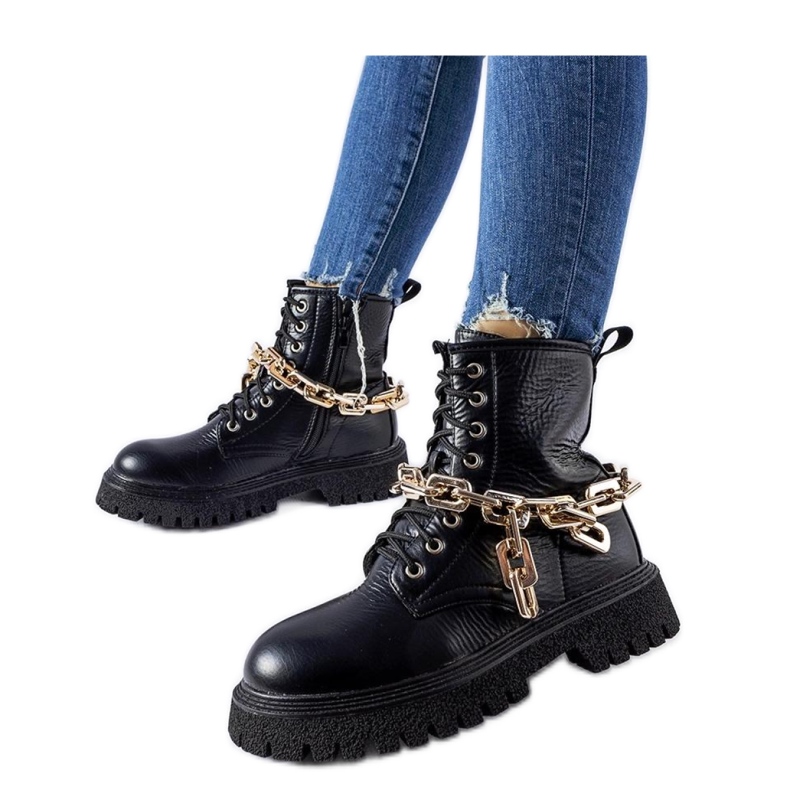 Czarne trapery z łańcuchem Bowling - Solea