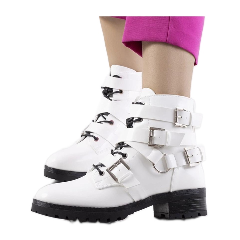 Botki damskie zapinane na suwak Z klamerkami Białe