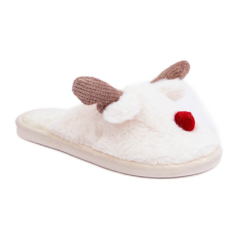 Kapcie damskie z motywem renifera białe