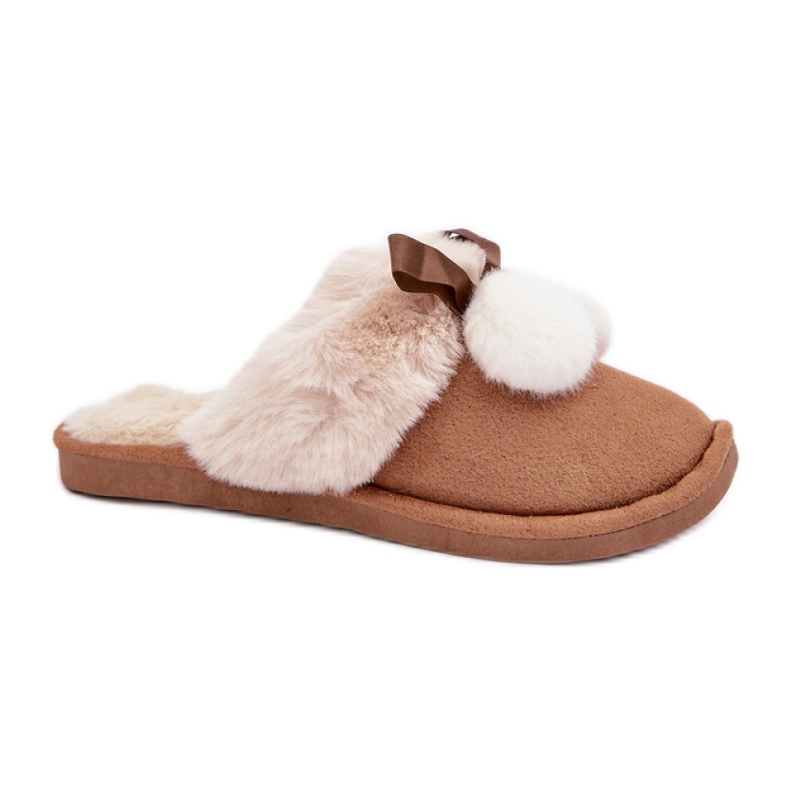 Kapcie damskie z miękkim futerkiem camel brązowe