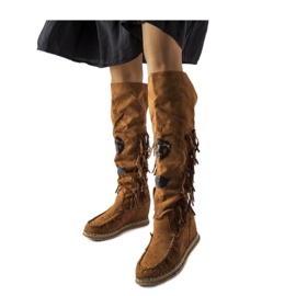 Brązowe kozaki na koturnie Cascia - Solea