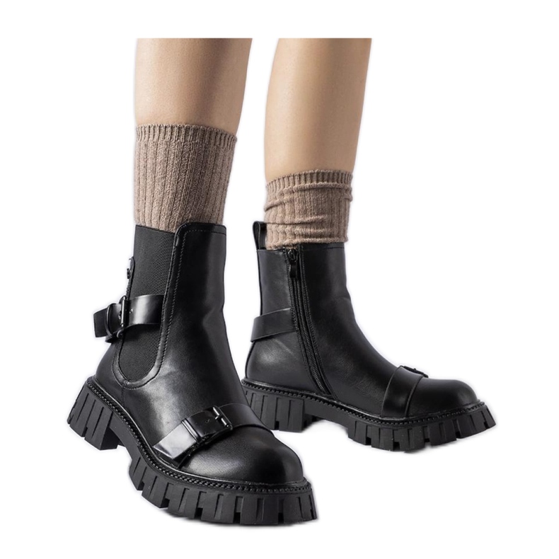 Czarne botki na masywnej podeszwie Fontarine - Solea