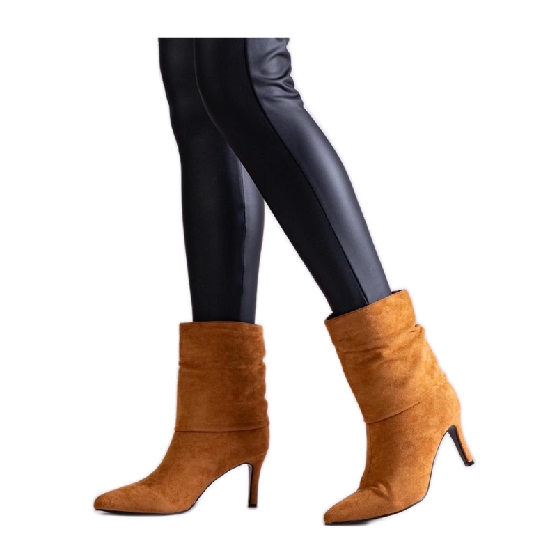 Brązowe botki na szpilce Bileis - Solea