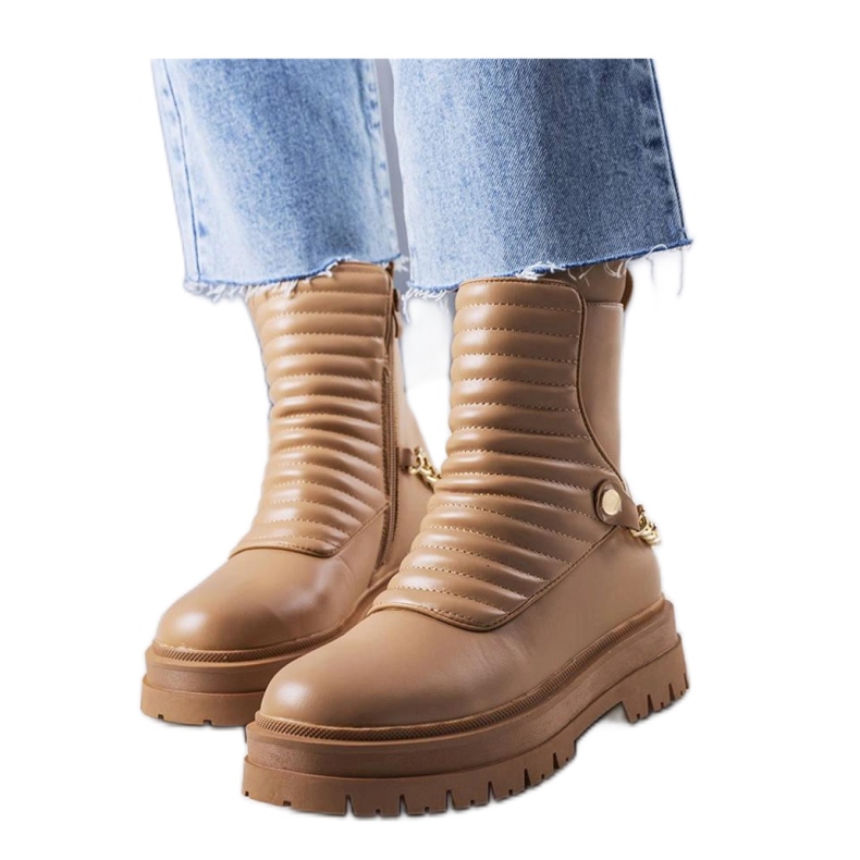 Beżowe ocieplane botki z łańcuchem Pareda - Solea