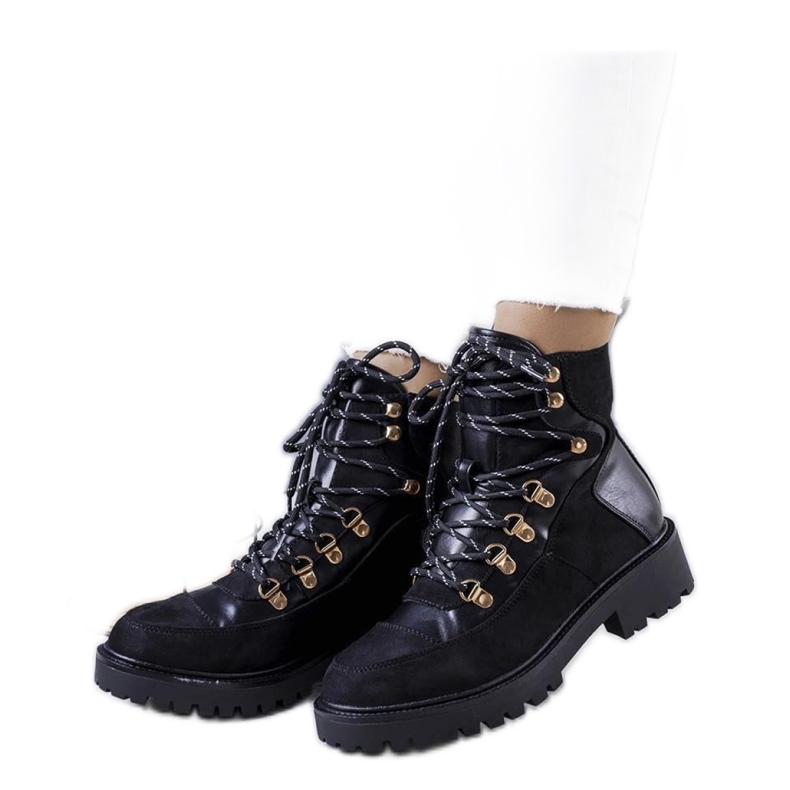 Czarne ocieplane botki workery traperki Leneo - Solea