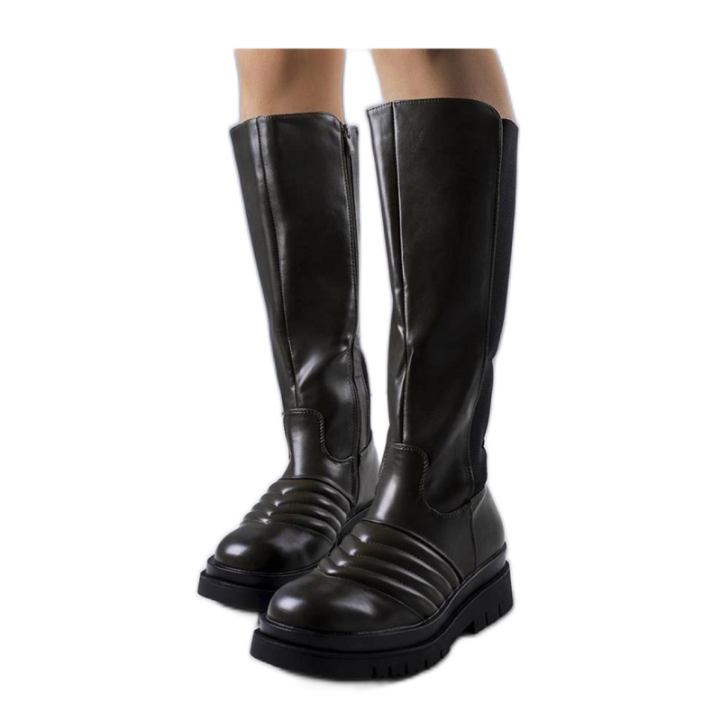 Zielone Kozaki Z Pikowaniem