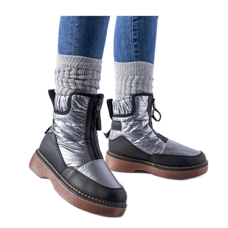 Szare ocieplane śniegowce na suwak czarne