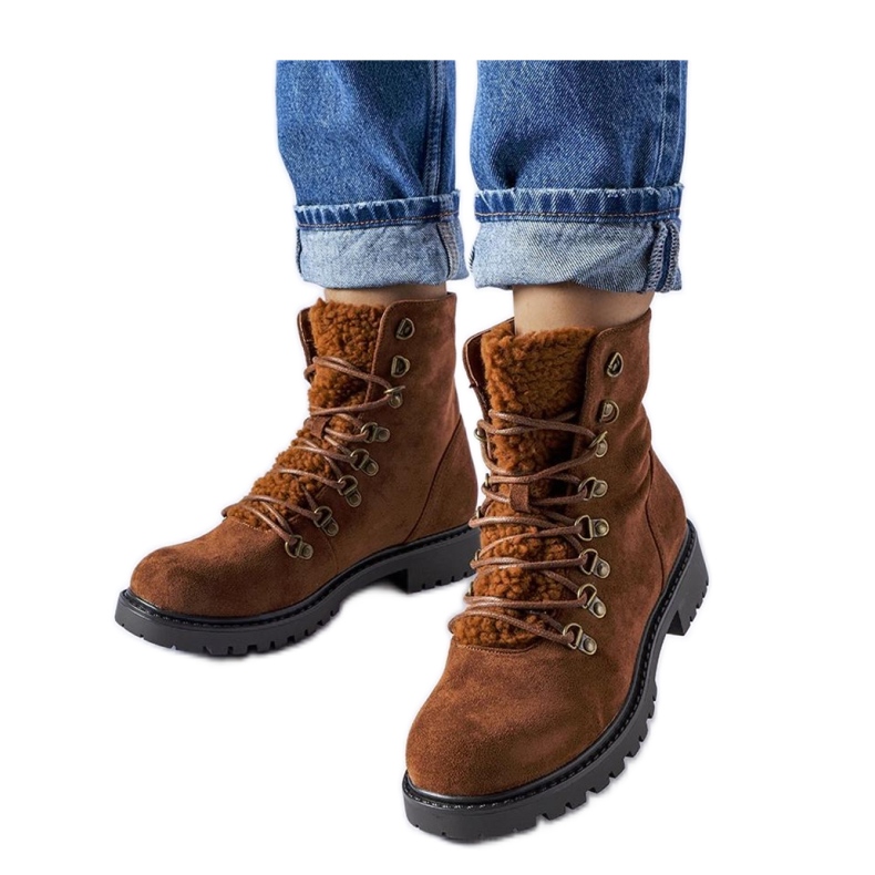 Brązowe botki z eko-zamszu