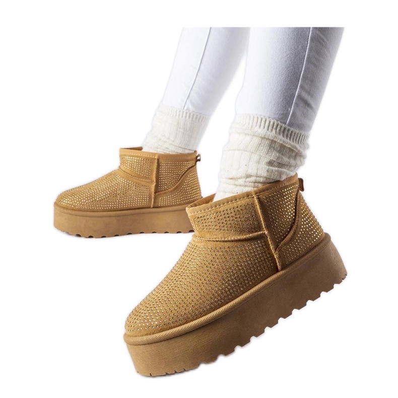 Brązowe śniegowce z cyrkoniami