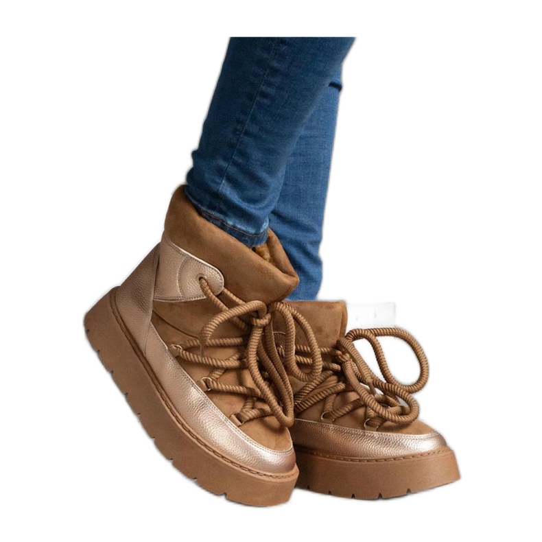 Śniegowce na platformie ocieplane futerkiem brązowe