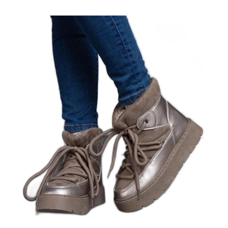 Śniegowce na platformie ocieplane futerkiem beżowy