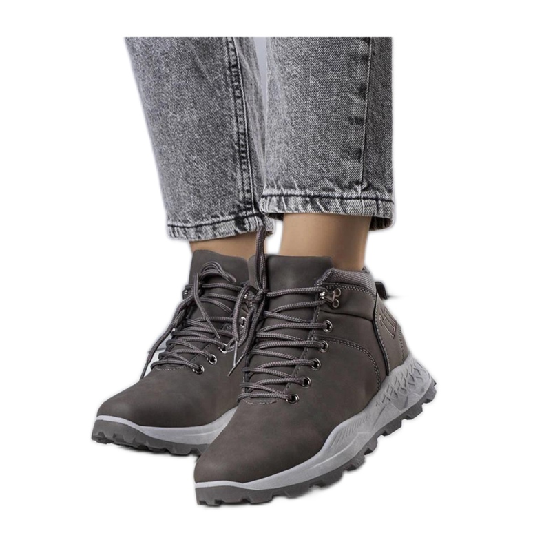 Szare ocieplane traperki damskie