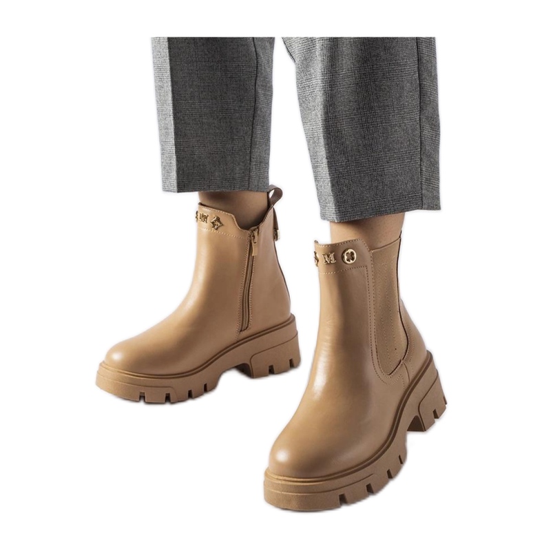 Beżowe ocieplane ozdobne botki beżowy