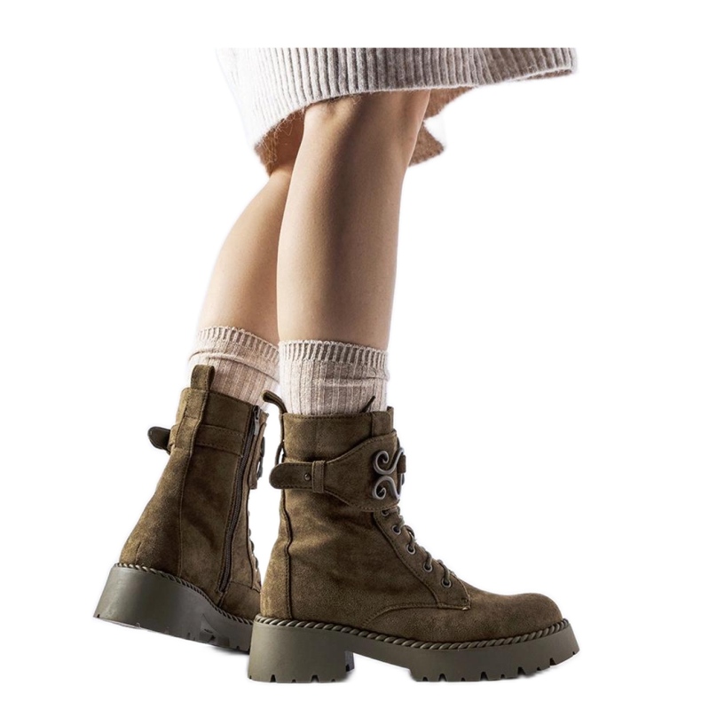 Ciemnozielone ozdobne workery eko-zmsz