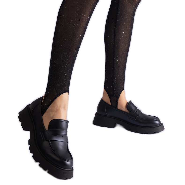 Czarne mokasyny damskie z eko skóry